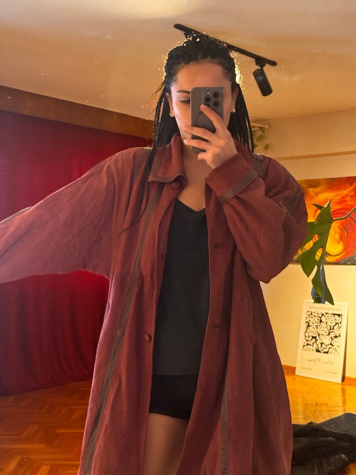 Bordo Süet Bohem Tarz Midi vintage Ceket - Görsel 5