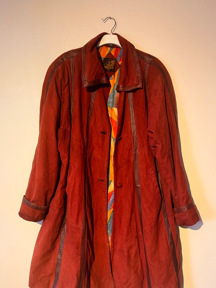 Bordo Süet Bohem Tarz Midi vintage Ceket - Görsel 2