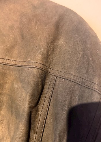 Haki koyu yeşili oversize Deri Biker Ceket erkek - Görsel 6