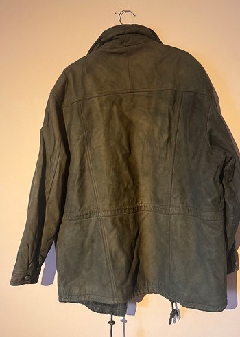 Haki koyu yeşili oversize Deri Biker Ceket erkek - Görsel 2