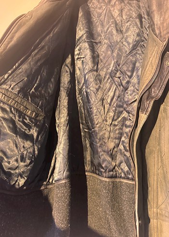 Haki koyu yeşili oversize Deri Biker Ceket erkek - Görsel 8