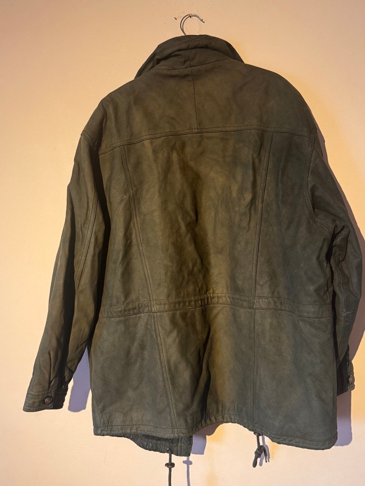 Haki koyu yeşili oversize Deri Biker Ceket erkek - Görsel 2