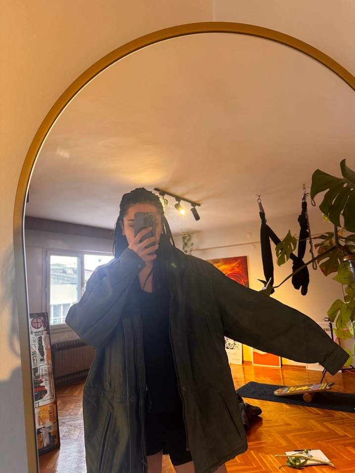 Haki koyu yeşili oversize Deri Biker Ceket erkek - Görsel 3