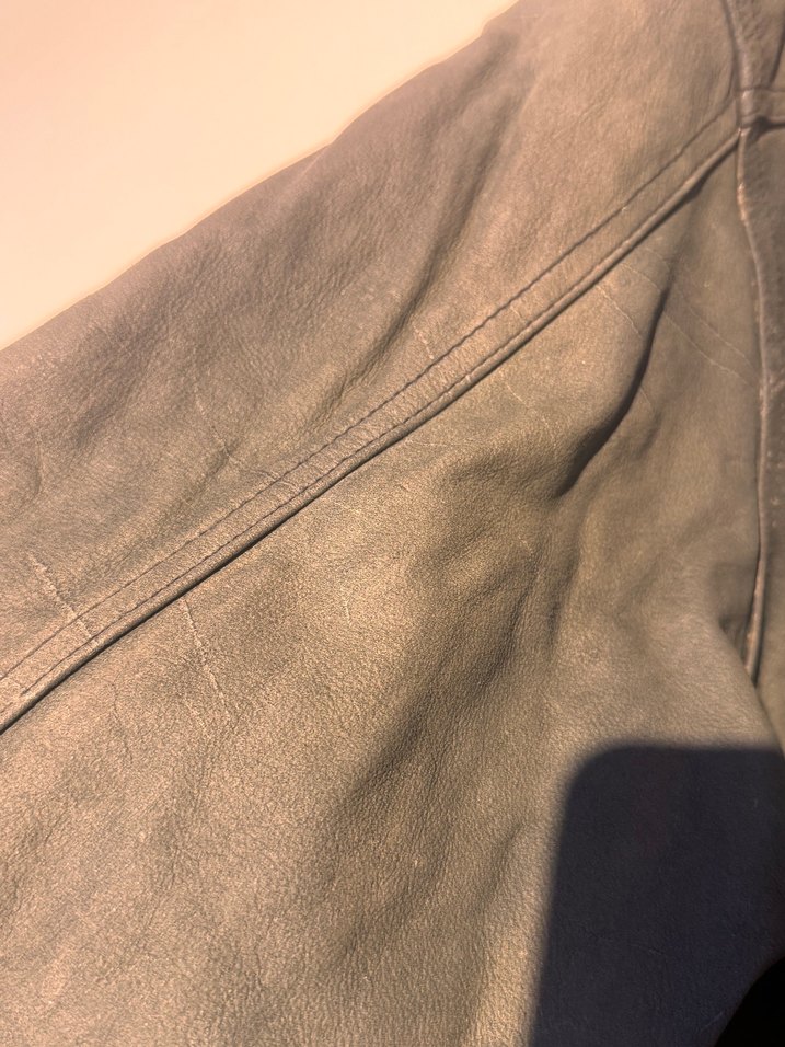 Haki koyu yeşili oversize Deri Biker Ceket erkek - Görsel 5