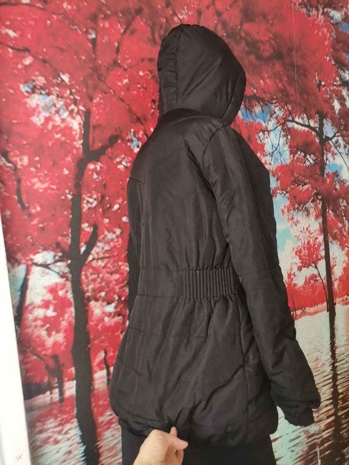 Siyah Kapüşonlu Kadın Kışlık Mont - Görsel 4