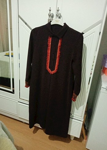 Bordo Nakışlı Uzun Kollu Tunik