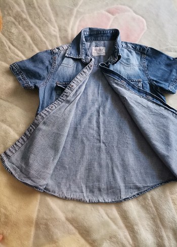 5 Yaş Beden Erkek Çocuk Gri Denim Kısa Kollu Gömlek