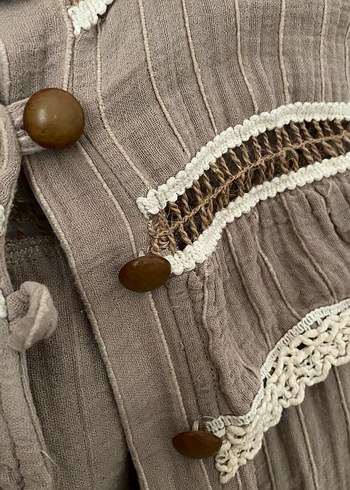 Bej Bohem Hamile Bluzu, Nakışlı, Uzun Kollu - Görsel 8