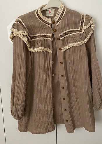 Bej Bohem Hamile Bluzu, Nakışlı, Uzun Kollu - Görsel 4