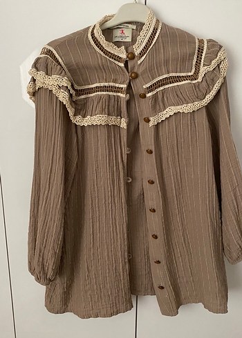 Bej Bohem Hamile Bluzu, Nakışlı, Uzun Kollu - Görsel 6