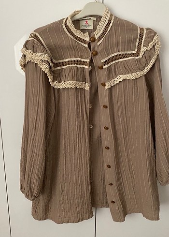 Bej Bohem Hamile Bluzu, Nakışlı, Uzun Kollu - Görsel 5