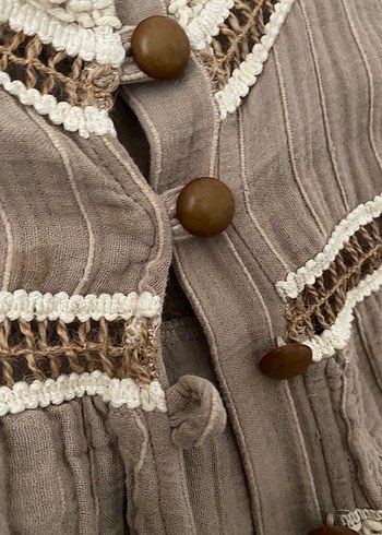 Bej Bohem Hamile Bluzu, Nakışlı, Uzun Kollu - Görsel 7