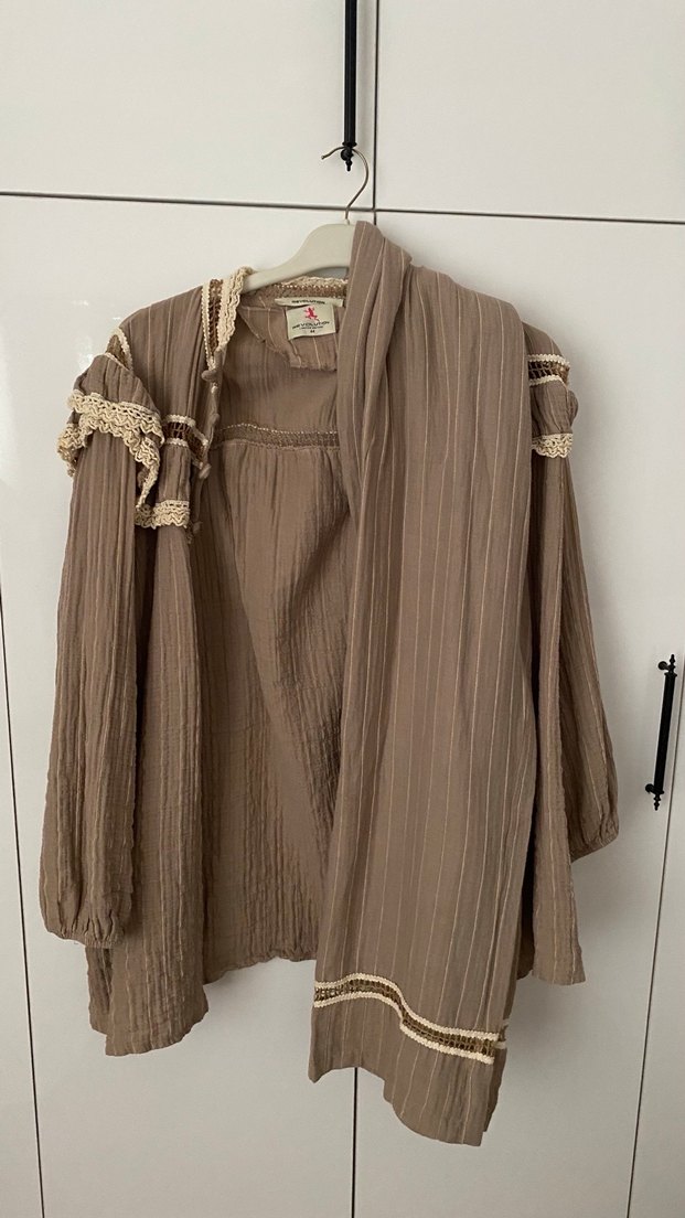 Bej Bohem Hamile Bluzu, Nakışlı, Uzun Kollu - Görsel 2