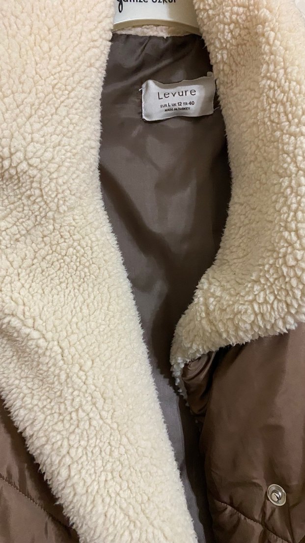 Kahverengi Kadın Peluş Detaylı Kışlık Ceket - Görsel 2