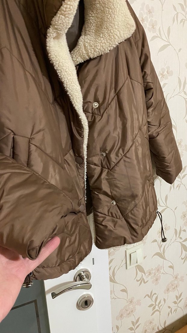 Kahverengi Kadın Peluş Detaylı Kışlık Ceket - Görsel 3