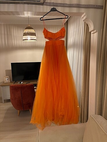 Tasarım Turuncu tül abiye - Görsel 5