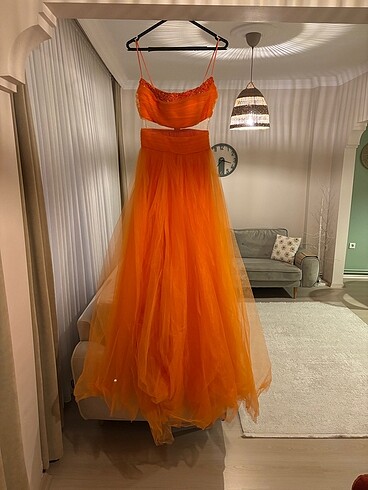 Tasarım Turuncu tül abiye - Görsel 7