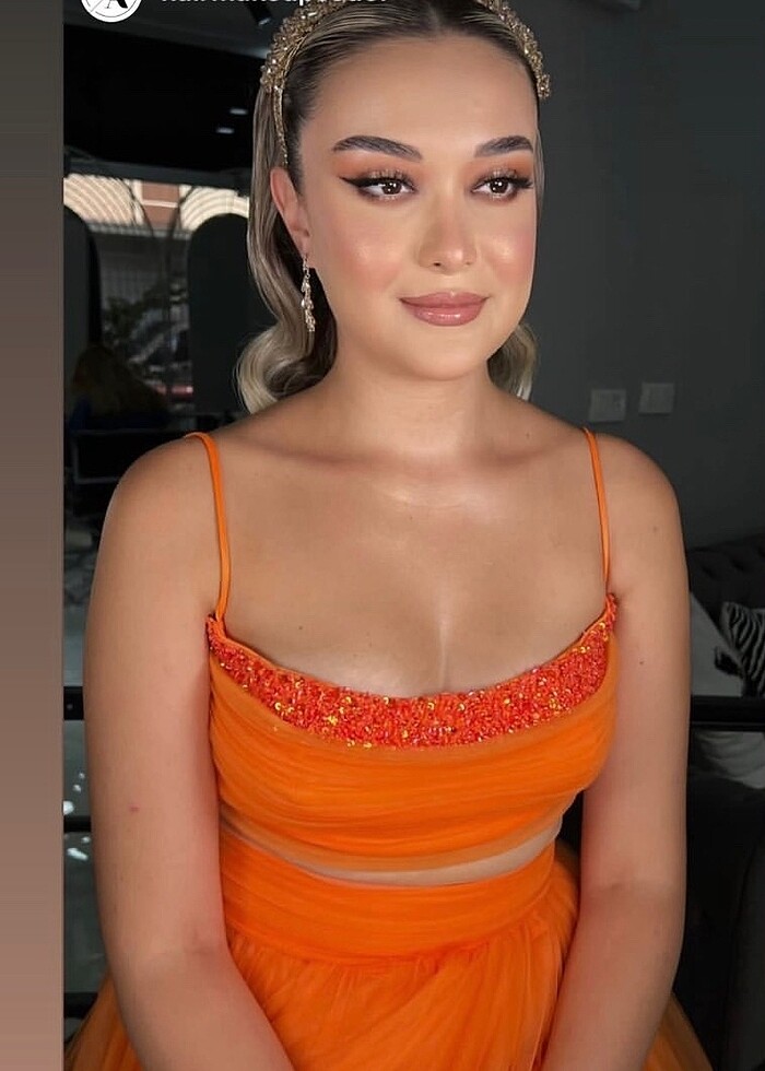 Tasarım Turuncu tül abiye - Görsel 4