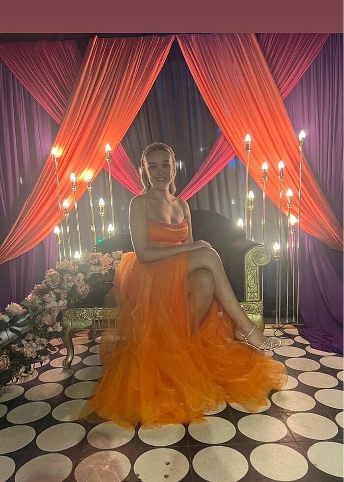 Tasarım Turuncu tül abiye - Görsel 3