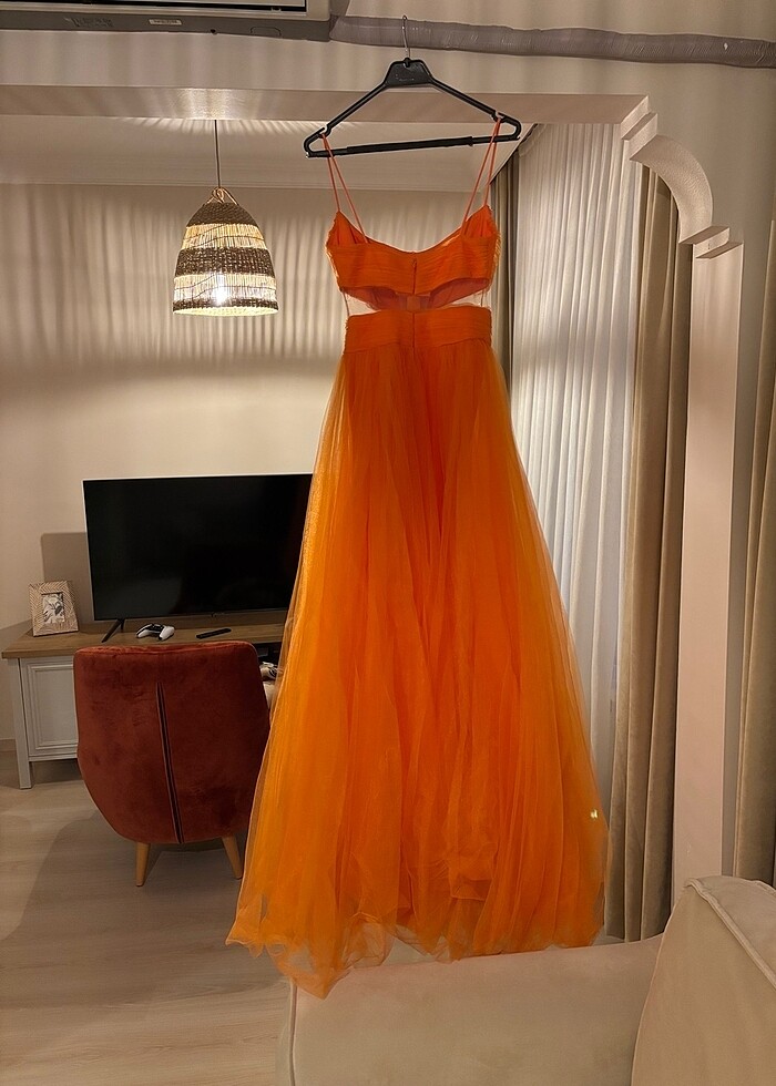 Tasarım Turuncu tül abiye - Görsel 5