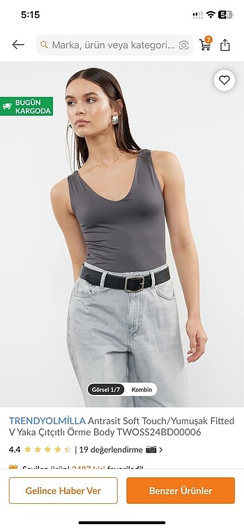 trendyol milla çıtçıtlı gri body