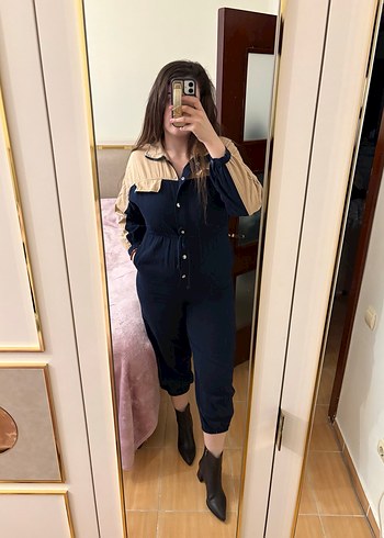 Kadın Camel Denim Uzun Kollu Tulum - Görsel 2