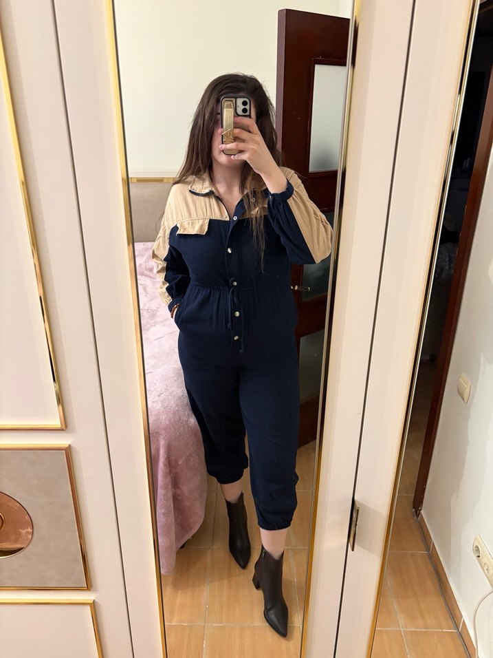 Kadın Camel Denim Uzun Kollu Tulum - Görsel 2