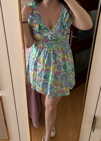 Bohem Çok Renkli V Yaka Midi Elbise - Görsel 2