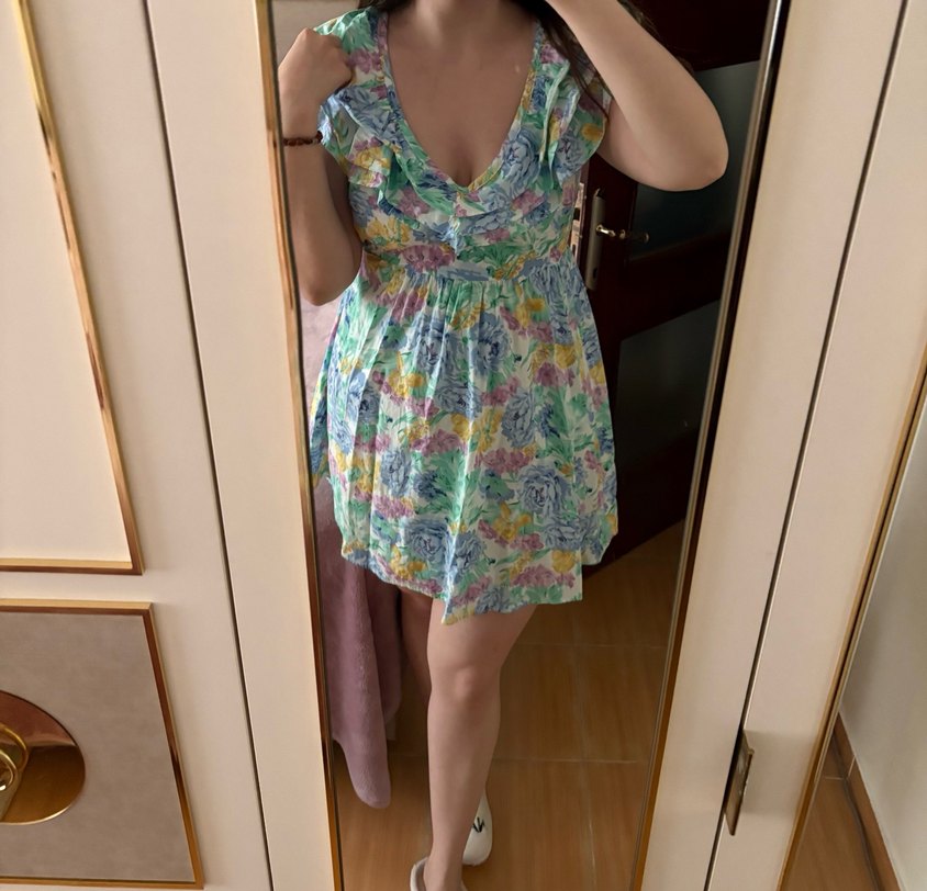 Bohem Çok Renkli V Yaka Midi Elbise - Görsel 2