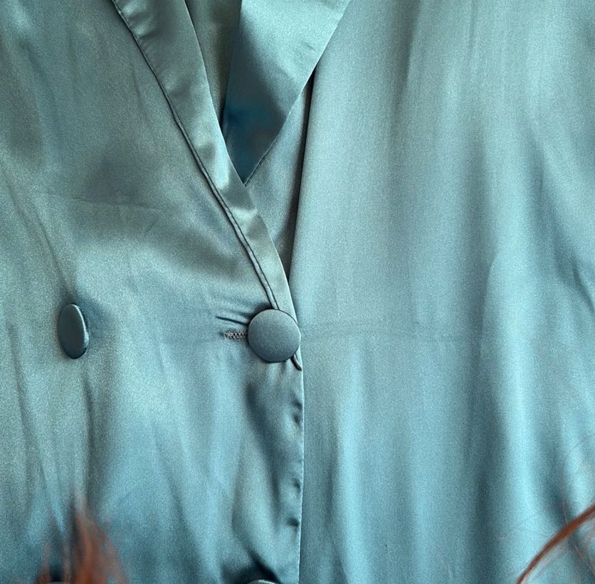 Parlak Turkuaz Kadın Saten Pijama Takımı - Görsel 3