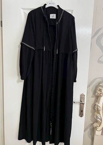Uzun Siyah Fermuarlı ferace Elbise - Görsel 2