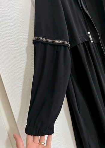 Uzun Siyah Fermuarlı ferace Elbise - Görsel 4