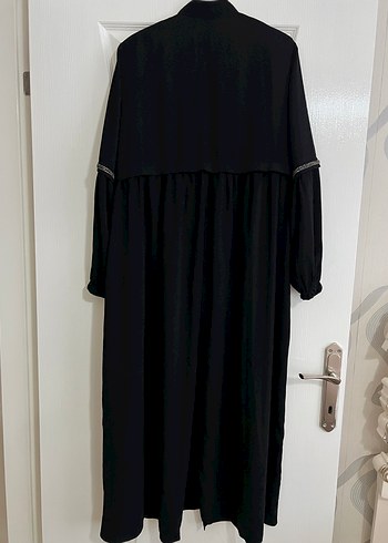 Uzun Siyah Fermuarlı ferace Elbise - Görsel 6