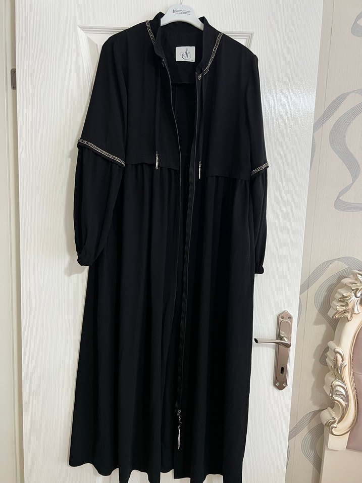 Uzun Siyah Fermuarlı ferace Elbise - Görsel 2