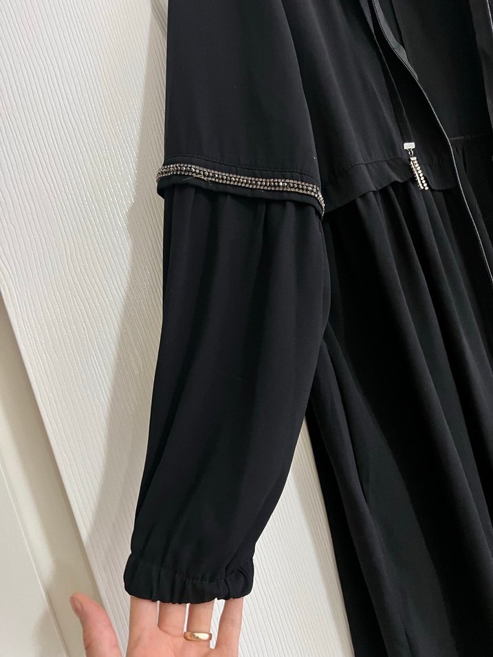 Uzun Siyah Fermuarlı ferace Elbise - Görsel 4