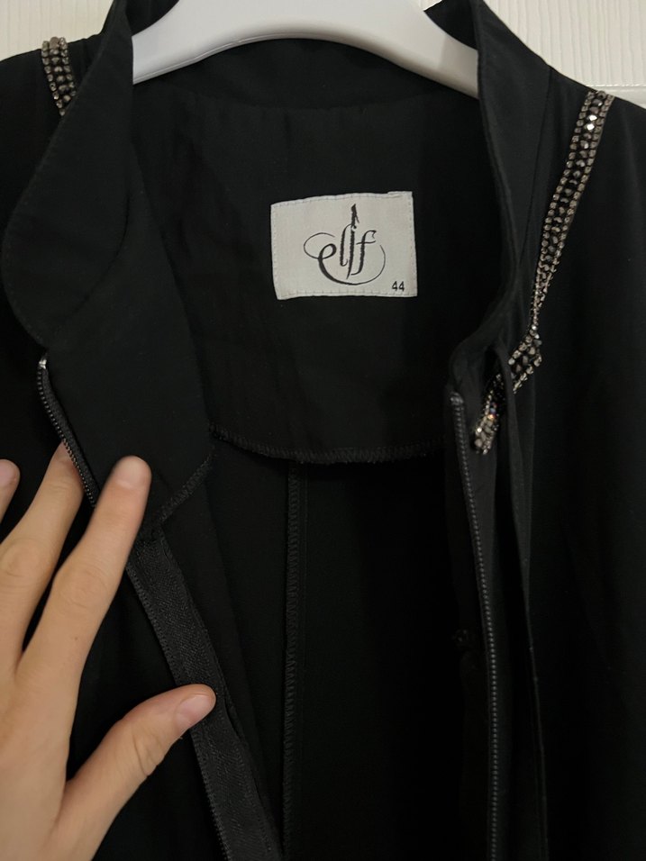 Uzun Siyah Fermuarlı ferace Elbise - Görsel 3