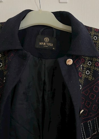 Nakışlı Lacivert Uzun Goth Kadın Kaban - Görsel 3