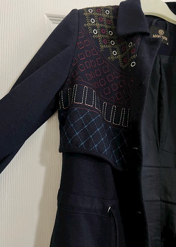 Nakışlı Lacivert Uzun Goth Kadın Kaban - Görsel 4