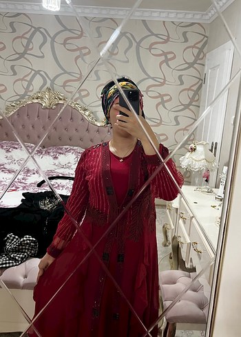 Trendyol & Milla Bordo Uzun Kollu Drapeli Gotik abaya