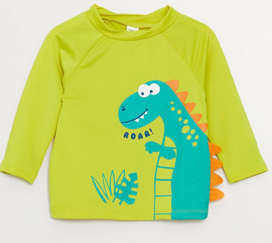 Çok Renkli Dinozor Baskılı Uzun Kollu Erkek Mayo - Görsel 2