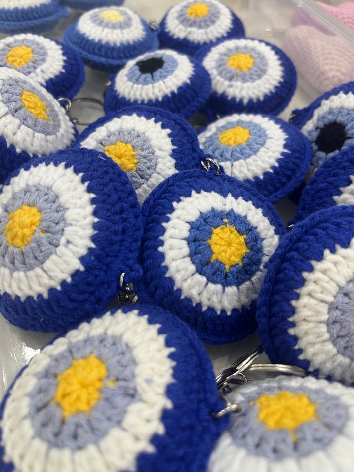 Renkli Örgü Nazar Boncuğu Anahtarlık - Görsel 3