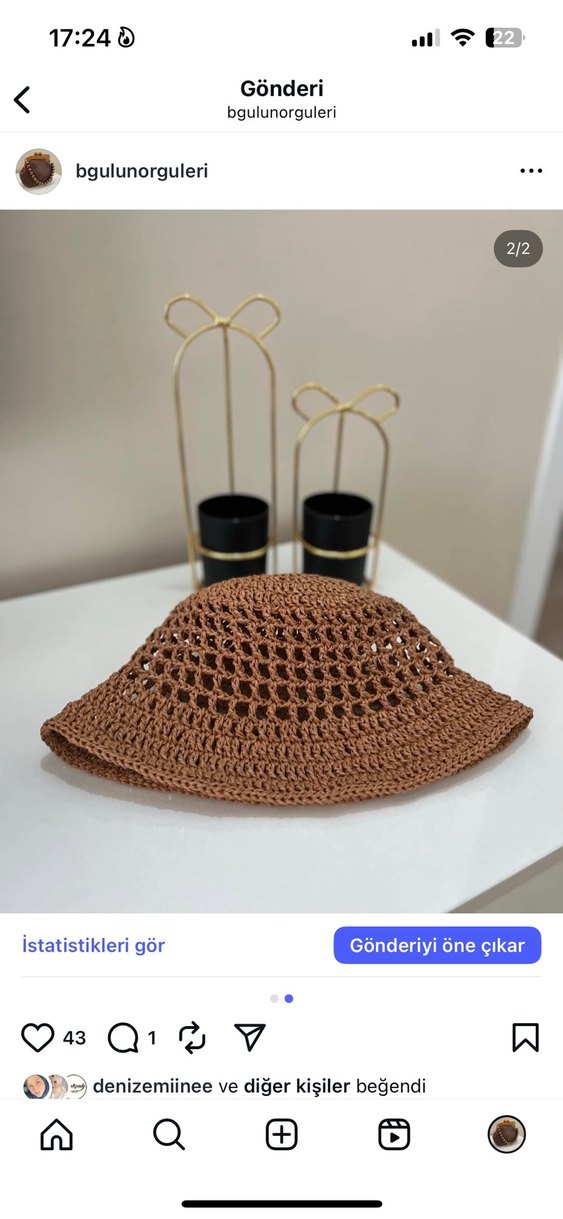 Bohem Örgü Kahverengi Kadın Şapka - Görsel 2