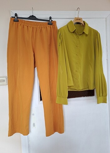 xl Beden altın Renk Kumaş Gömlek ve pantolon 2 si bi arada