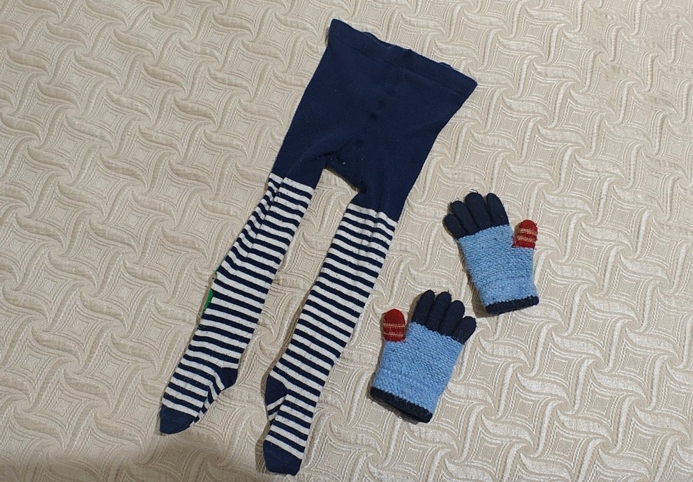 Çizgili ve Nakışlı Mavi Çocuk Külotlu Çorap - Görsel 2