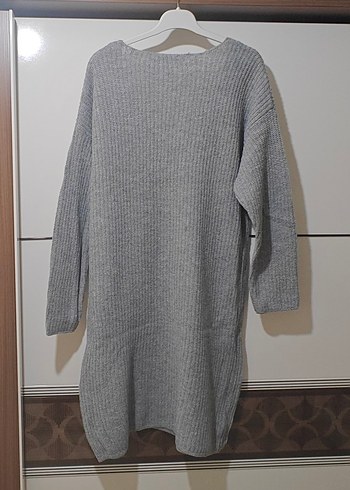 Collezione Gri V Yaka Uzun Örgü Kadın Kazak - Görsel 2