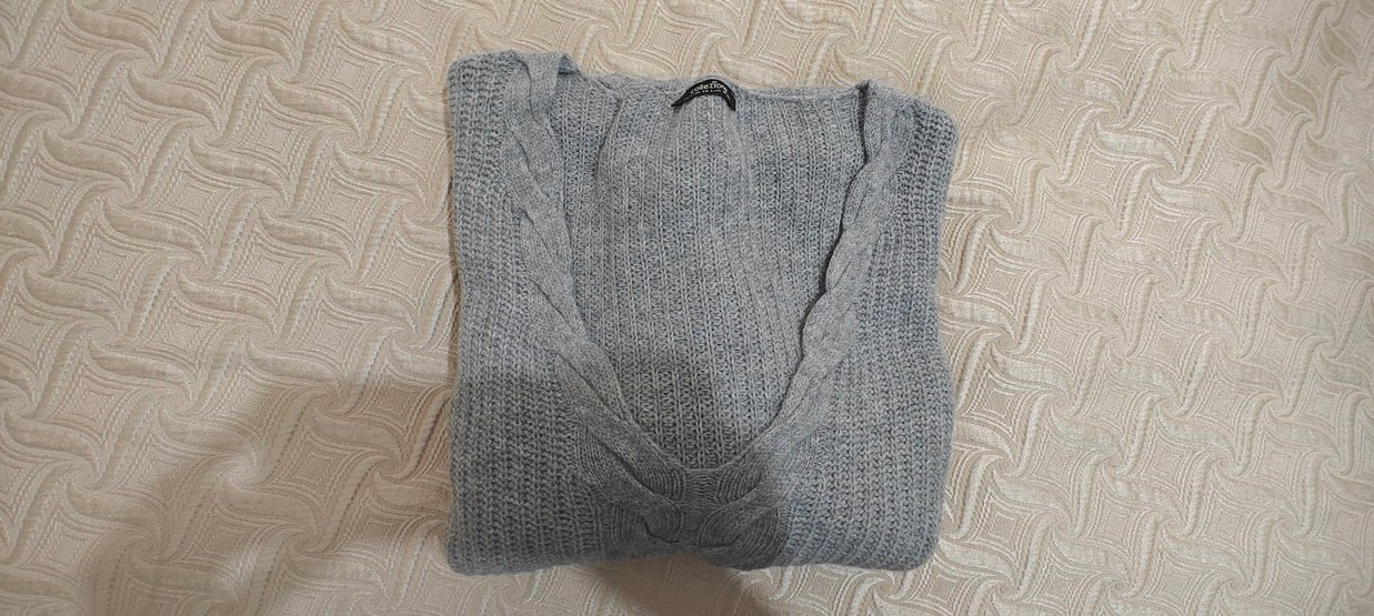 Collezione Gri V Yaka Uzun Örgü Kadın Kazak - Görsel 4