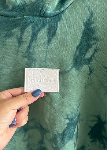 s Beden Kadın Yeşil Batik Desenli Kapüşonlu Sweatshirt