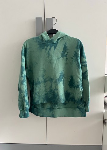 Kadın Yeşil Batik Desenli Kapüşonlu Sweatshirt