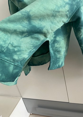 s Beden yeşil Renk Kadın Yeşil Batik Desenli Kapüşonlu Sweatshirt