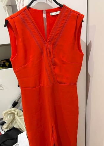 Kırmızı V Yaka Kolsuz Midi Tulum - Görsel 5